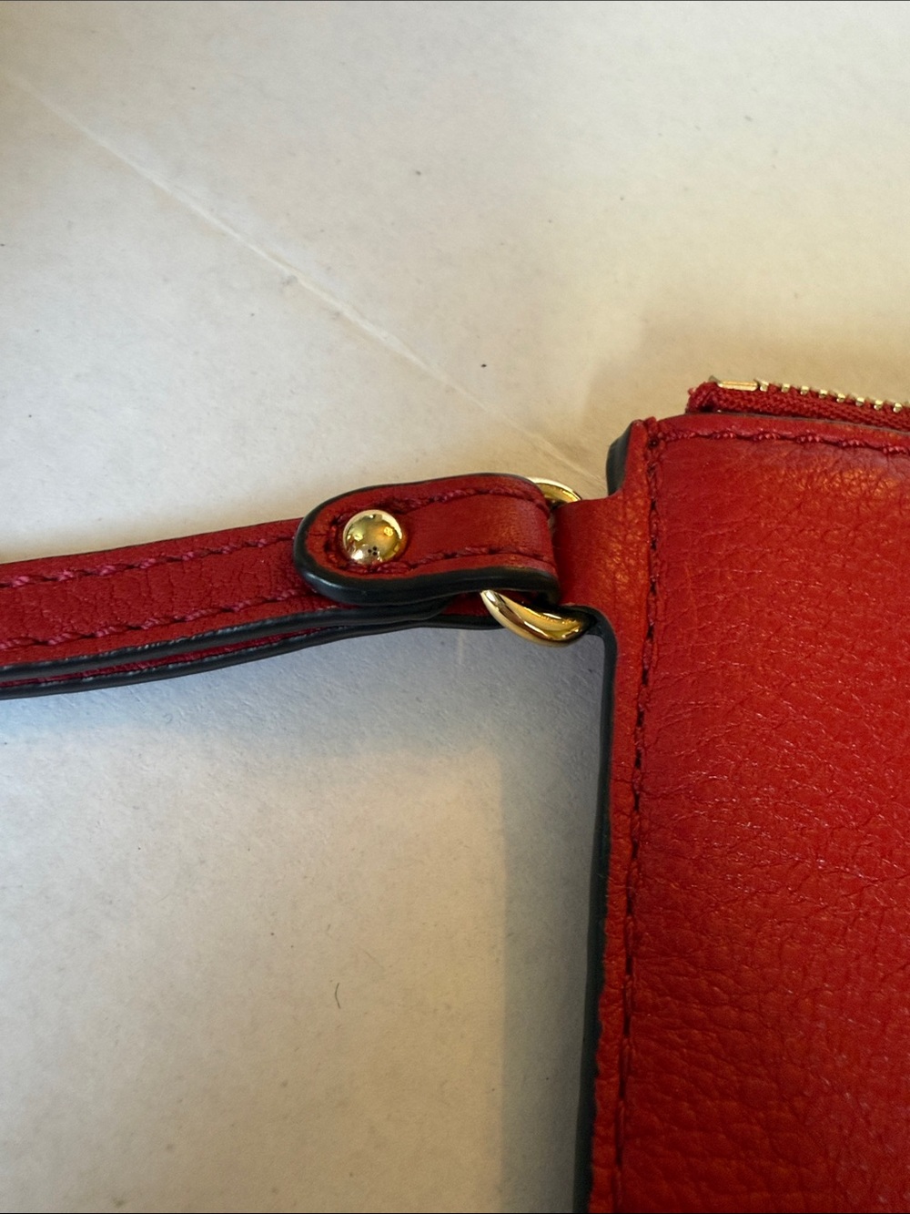 Michael Kors Cherry Red Pebbled Leather Zip Pouch - Picture 4 of 7